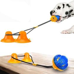 CHARMINER Upgraded Suction Cup Dog Toy, Dog Rope Ball Pull Toy with Double Suction Cup, Multifunction Molar Bite Toy Tug of War for Aggressive Chewers and Toothbrush