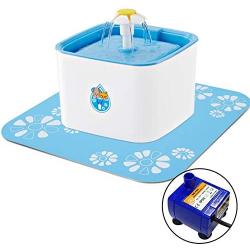 SunGrow Pet Water Fountain with Adorable 13” (33cm) Splash Mat, Very Quiet, Easy to Assemble and Clean, 3 Filters Included, 84oz (2.5 L) Water Reservoir, Vet Recommended, Continuous Fresh Water