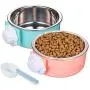 Linifar Crate Dog Bowl, Removable – 2 Pack of Stainless Steel Hanging Pet Holder Cat Cage Food Bowl & Kennel Water Feeder with Food Spoon for Puppy Bird Ferret Guinea Pig Rat Chinchilla