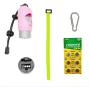 Dog Poop Pickup Bags Holder with LED Flashlight|Pet Waste Bags Dispenser for Lead Leash|Diaper Bags Distributor for Cradle Car|Carabiner Fastener Elastic Rope LR44 Button Cells Included (Pink)