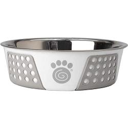 PetRageous 13096 Fiji Stainless-Steel Non-Slip Dishwasher Safe Dog Bowl 6.5-Cup Capacity 8.5-inch Diameter 2.75-inch Tall for Large and Extra Large Dogs, White/Light Gray