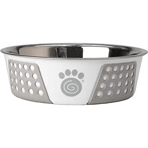 PetRageous 13096 Fiji Stainless-Steel Non-Slip Dishwasher Safe Dog Bowl 6.5-Cup Capacity 8.5-inch Diameter 2.75-inch Tall for Large and Extra Large Dogs, White/Light Gray PetRageous 13096 Fiji Stainless-Steel Non-Slip Dishwasher Safe Dog Bowl 6.5-Cup Capacity 8.5-inch Diameter 2.75-inch Tall for Large and Extra Large Dogs, White/Light Gray