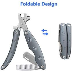 By-Heart Dog Nail Clippers, Foldable Pet Nail Trimmers with Safety Guard & Lock, Free Nail File and Comb, Professional Pet Nail Clippers for Large and Small Animals, Gray