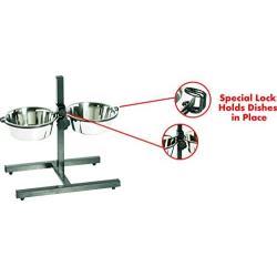 Indipets Adjustable Double Diner with 2 Stainless Steel Dog Bowls - Heavy Base Adjusts to Fit Your Pets Height