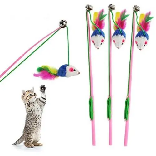 Ttzz Cat Teaser,Mouse Shape Cat Teaser with Coloured Feather Interactive Bell Toy for Pet Training Ttzz Cat Teaser,Mouse Shape Cat Teaser with Coloured Feather Interactive Bell Toy for Pet Training