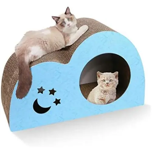 isYoung Cat Scratcher Cardboard, Corrugated Cat Scratching Pad Lounge Cat Scratcher House Bed for Large Cat and Kitten