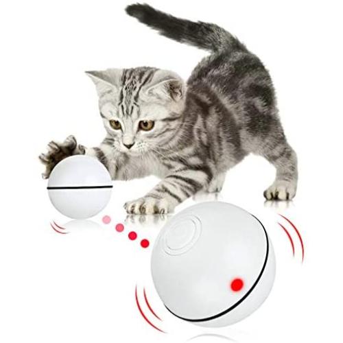 Pakoo Interactive Cat Toys Ball, Smart Automatic Rolling Kitten Toys, USB Rechargeable Motion Ball + Spinning Led Light with Timer Function, The Best Entertainment Exercise Gift for Your Kitty