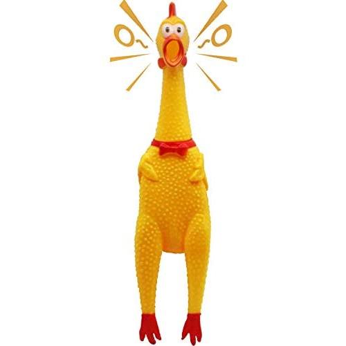 Novelty Place [Extra Load] Squawking Chicken Dog Toys - Large 16” - Yellow Rubber Squeeze Squeaky and Screaming Chicken for Pets or Kids