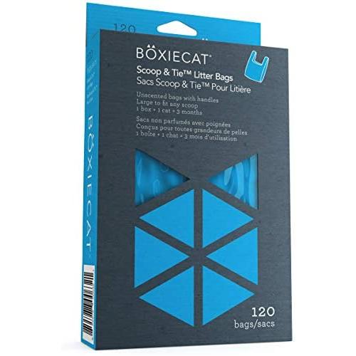 Boxiecat Scoop & Tie Litter Bags – Cat Litter Clump & Poop Bags – Leakproof - Large to Fit Any Scoop – Handles to Conveniently Tie Seal in Odors - Unscented