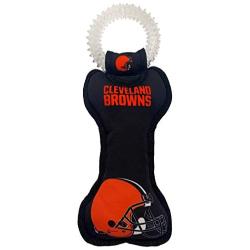 Pets First NFL Cleveland Browns Football Dental Tough Dog TUG Bone Toy with Built-in Squeaker Attached to a Safe Rubber Teething Toothbrush PET Toy, Team Color, 14 x 5 (CLE-3310)