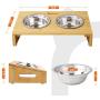 FEANDREA Raised Bowls, Bamboo Elevated Bowl Stand, 15° Tilt, Anti-Slip Design, with 2 Removable Stainless Steel Bowls, 3.9 Inches, for Small Dog, Cat, Natural UPRB001N01