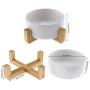 Micro Traders 2Pcs Ceramic Cat Dog Bowl, with Bamboo Elevated Stand for Puppy Kitten Pet Raised Feeder Gift Dishwasher-Safe White