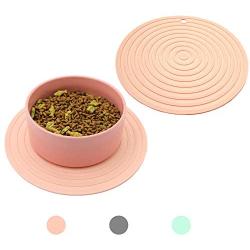 Ptlom Pet Food Mat for Dog and Cat Placemat 2 Pcs, Mat for Prevent Food and Water Overflow, Suitable for Medium and Small Pet,Silicone, 9.5'' 9.5''