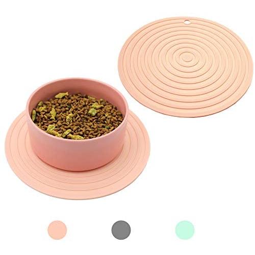 Ptlom Pet Food Mat for Dog and Cat Placemat 2 Pcs, Mat for Prevent Food and Water Overflow, Suitable for Medium and Small Pet,Silicone, 9.5'' 9.5''
