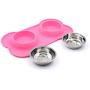 Super Design Stainless Steel Water Food Bowls in Non-Skid & No Spill Silicone Mat,for Small Dogs or Cats, Small, Pink