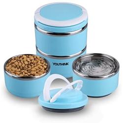 YOUTHINK Travel Dog Bowl Stainless Steel Fit Water and Feed Bowl Portable Spill Proof Pet Bows Multiple Layers Pet Water Food Storage Container with Handle for Dog Cats Outdoor Traveling …