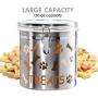 Oggi Airtight Stainless Steel 130-Ounce Pet Treat Canister with Treats, Paws and Bones Motif-Clear Acrylic Flip-Top Lid with Locking Clamp Closure