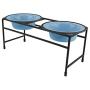 Platinum Pets Double Diner Feeder with Stainless Steel Cat Bowls, 6 oz, Blue