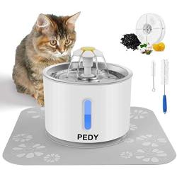 pedy Cat Water Fountain Stainless Steel, Automatic Pet Fountain with LED Light Switch & Water Level Window, Dog Water Dispenser with 2 Replacement Filter and Flower Silicone Mat, 81oz/2.4L