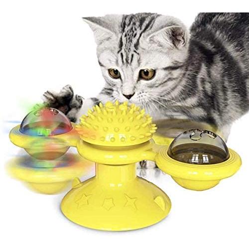 UTILITI Cat Windmill Toy, Cat Windmill Spin Toy Turntable Interactive Cat Spinning Windmill Toy with LED Ball and Catnip Ball Suction CupScratching TickleRotating Teasing Pet Kitten Toys for Cats