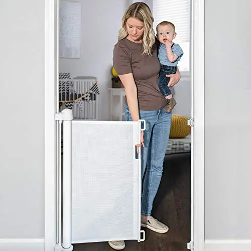YOOFOR Retractable Baby Gate, Extra Wide Safety Kids or Pets Gate, 33” Tall, Extends to 55” Wide, Mesh Safety Dog Gate for Stairs, Indoor, Outdoor, Doorways, Hallways YOOFOR Retractable Baby Gate, Extra Wide Safety Kids or Pets Gate, 33” Tall, Extends to 55” Wide, Mesh Safety Dog Gate for Stairs, Indoor, Outdoor, Doorways, Hallways
