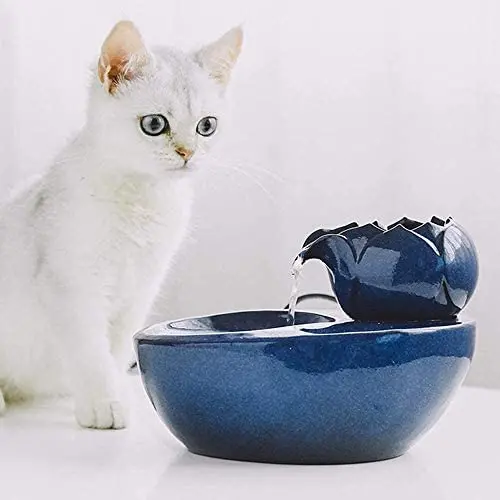 HBFFL Intelligent Lotus Pet Water Dispenser, Ceramic Cat Water Fountain, Removable Automatic Filter Cat Dog Water Bowl, Pet Mate Pet Supplies,3