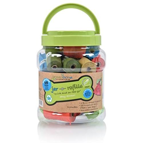 Greenbone 18000 BioBase Waste Bag Rolls with A Re-Usable Carry Handle Cannister & Bag Dispenser - 28 Pack (336 Bags)