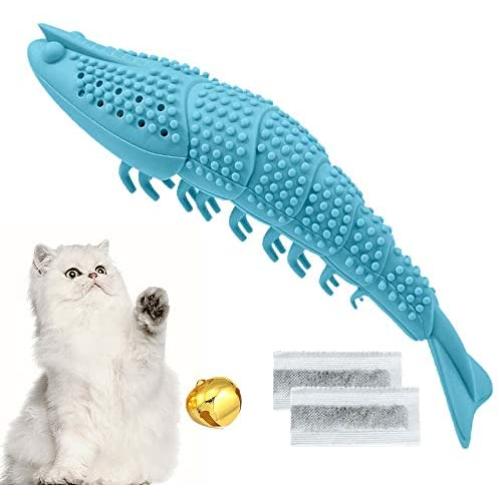Bailixin Cat Catnip Interactive Chewing Toy, Dental Care Toothbrush for Kitten Kitty Teeth Cleaning, Leaky Food Device, Crayfish Shape Pet Toy - Oral Care Natural Silicone