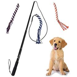 SYOOY Interactive Dog Toy Extendable Teaser Wand Pet Teasing Flirt Pole Fun Toy with 3 Chewing Cotton Rope Tail for Outdoor Obedience Chasing Pulling Training Exercising