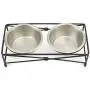 PetRageous 11423SS Farm Fence Metal Non Slip Dog Diner, Metallic, 1-Cup Capacity, Two Dishwasher Safe Stainless Steel Bowls, 3.70-Inch Tall Feeder, for Small and Medium Dogs and Cats, Black