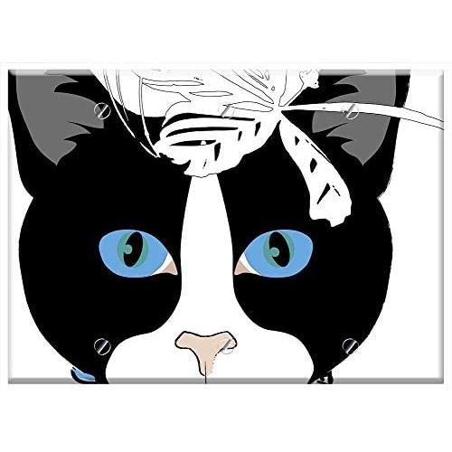 Triple Blank Wall Plate Cover - Cat Gata Animal Cat Face Feline Design Pet