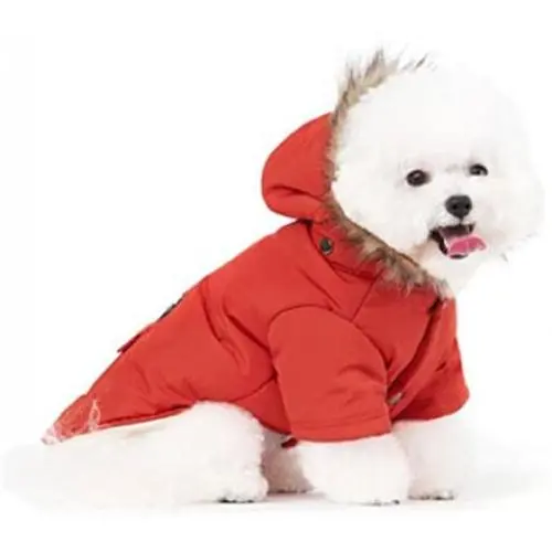 PetBoBo Cat Dog Doggie Down Jacket Hoodie Coat Pet Clothes Warm Clothing for Small Dogs Winter Red M