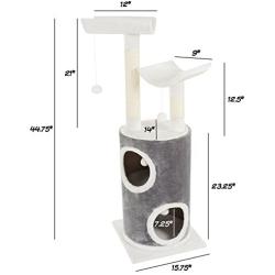 PETMAKER Cat Tree 5 Tier Double Decker Condo 4 Toys 2 Scratching Posts, 44.75'', Gray & White