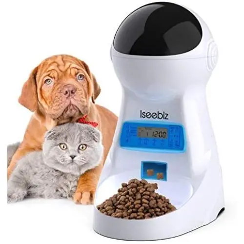 Iseebiz Automatic Pet Feeder, Cat Dog Food Dispenser 3 Liter Hopper with Voice Recorder, Timer Programmable, Portion Control, Food Dispense Remind, IR Detect, 4 Meals a Day for Medium Small Cats Dogs