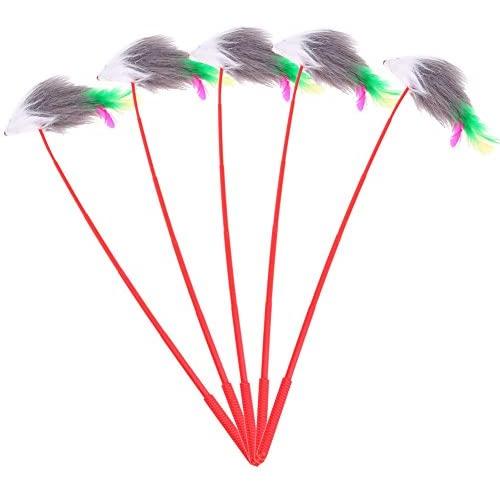 ttnight 5Pcs Cat Catcher Short Rod Cats Teaser Plastic Feather Chaser Wand Kitten Pet Toy