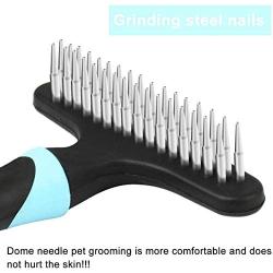 FPVERA Dog Dematting Brush Comb Undercoat Rake for Cats Dogs Short or Long Hair Pet Grooming Tool Double Row of Stainless Steel Pins-Blue