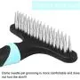 FPVERA Dog Dematting Brush Comb Undercoat Rake for Cats Dogs Short or Long Hair Pet Grooming Tool Double Row of Stainless Steel Pins-Blue