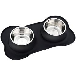 Pet Deluxe Dog Bowls Stainless Steel Dog Bowl with Non Spill Skid Resistant Silicone Mat 24/54 oz Double Pet Bowls Feeder Bowl for Dogs Cats and Pets