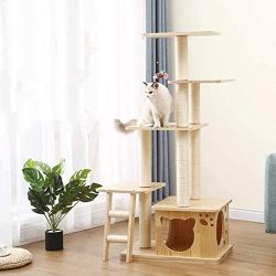 UQA Cat Tree Sisal Scratching Post Cat House Large Cat Cage Wooden Climbing Column Soft Comfortable Cat Nest Cat Supplies Cat Tower Interior Decoration Gift Dog Houses