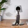 Furrytail Lamp Shape Cute and Uniqueness Cat Tree Tower Scratching Post with Cat House Bed and Teaser Ball, Solid Wood Made Two Color Blue and Beige