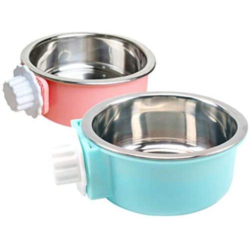 N/Y 2 Pcs Dog Crate Water Bowl No Spill, Stainless Steel Removable Food Bowl, No Spill Dog Bowl for Crate, Hanging Food Water Feeder Coop Cup for Pet