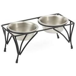 PetRageous 12111SS Moon Metal Non Slip Dog Diner, Black, 1-Cup Capacity, Two Dishwasher Safe Stainless Steel Bowls, 5-Inch Tall Feeder, for Small and Medium Dogs and Cats