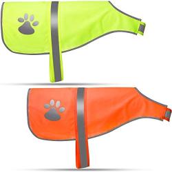 Geyoga 2 Pieces Dog Reflective Vest Adjustable Dog Safety Vest Pet Dog High Visibility Apparel for Outdoor Activities Walking Hunting