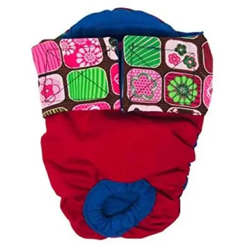 Barkertime Premium Wateproof Dog Diaper - Made in USA - Flower Window on Red Waterproof Premium Dog Diaper for Incontinence, Male Marking, Females in Heat Barkertime Premium Wateproof Dog Diaper - Made in USA - Flower Window on Red Waterproof Premium Dog Diaper for Incontinence, Male Marking, Females in Heat