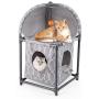 isYoung Cat House, 2 Tier Assemblable Cat Condo, 2-Story Cat Bed Washable Linen Easy Installation and Disassembly with Cat Toy (Grey)