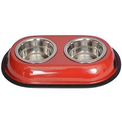 Iconic Pet 4-Cup Color Splash Stainless Steel Double Diner for Dog/Cat