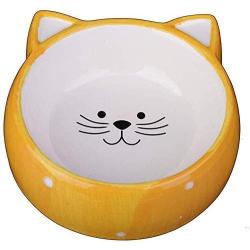 Wyxy Ceramic cat Bowls for Food and Water, Feed Bowl with Cute cat face, Suitable for Puppies, Cats and Rabbits, Microwave and Dishwasher Safe, Yellow