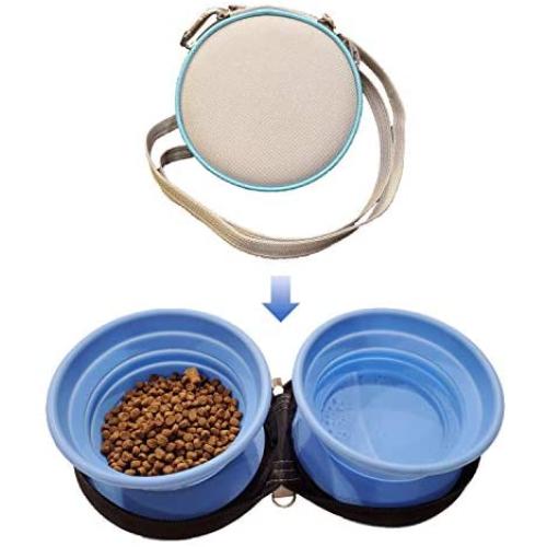 SEACPRO Food Grade Silicone Portable Collapsible Pet Bowl with Carabiner and Shoulder Strap, Set of Two Bowls for Hiking, Camping, and Traveling, Safe for Feeding Dogs Cats with Food and Water