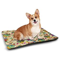Nursery Dog Mat Children Kid Apes Monkeys Playing in Exotic Forest with Big Trees and Daisy Blooms Pet Mats for Food and Water Multicolor