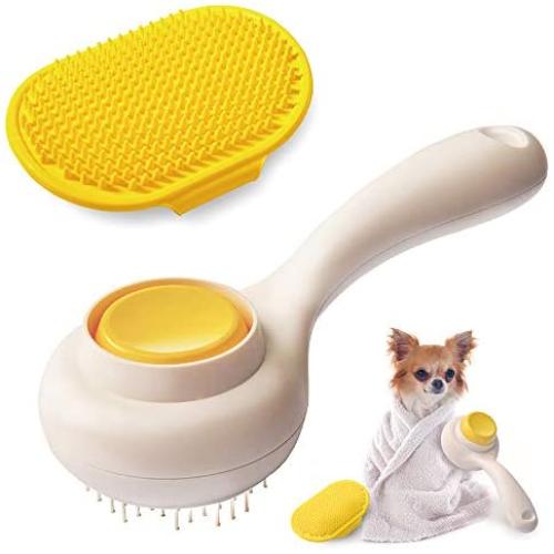 Self Cleaning Slicker Short Hair Dog Brush - Pets Grooming Brush for Dog and Cat - Professional Deshedding Brush for Small, Medium Dogs and Cats with Long Hair - Massages Particle Pet Grooming Comb